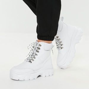 White Lace Up Chunky Platform Boots